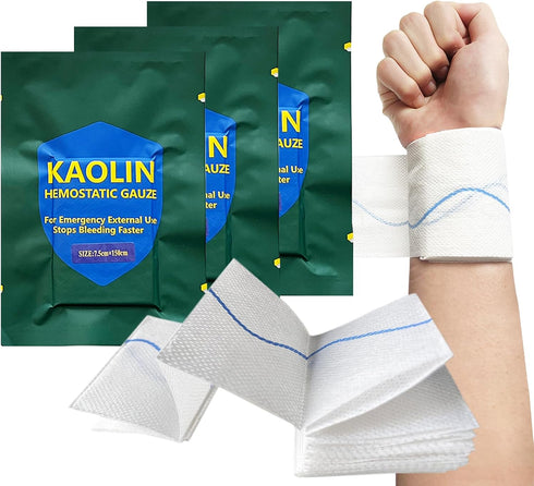yueerbao Hemostatic Gauze for Quick Clot Trauma Kit 3" x 5' Kaolin Infused