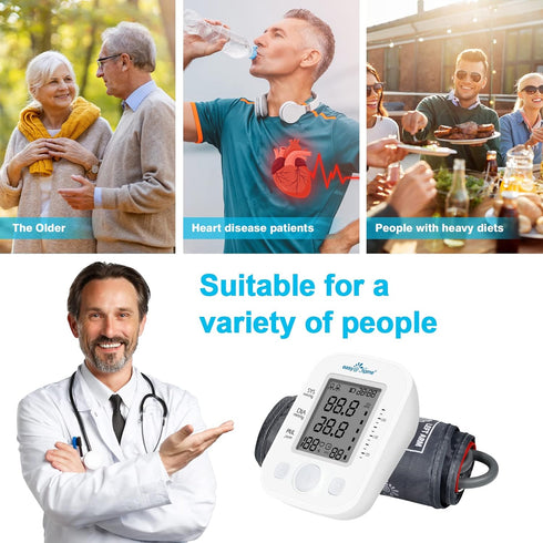 Easy@Home Digital Blood Pressure Monitor, Upper Arm BP Machine with Large Cuff and Individual Memory