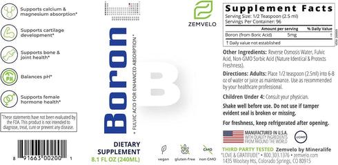 Liquid Boron, 3 Month Supply for Graceful Aging and Calcium/Magnesium Absorption