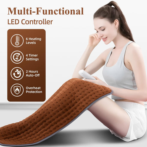 XXXL Heating Pad for Back Pain Relief and Cramps, 6 Heat Settings, Auto-Off, Moist/Dry Heat, 17"x33"