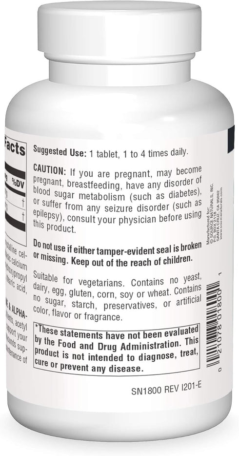Source Naturals Acetyl L-Carnitine & Alpha-Lipoic Acid 650mg - 120 Tablets