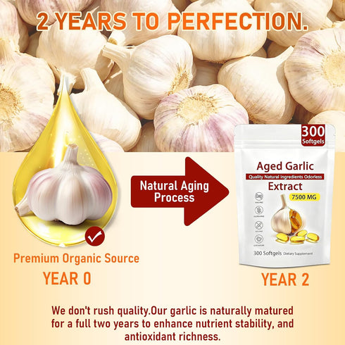 HENGRUNXIN 7500mg Immune 300 Aged Garlic Extract - Odorless Per Servings, Potent Antioxidant Supplement, Support