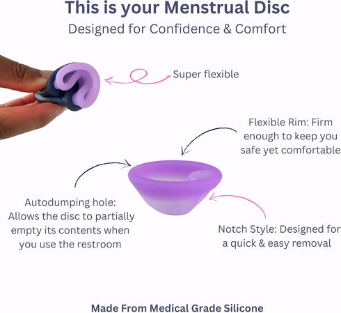 KAVODA 12 Menstrual Discs - Soft, Flexible, Reusable Medical-Grade Silicone - Wear Hours - Removal Notch - Two Sizes