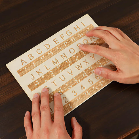 InnoHHustle 0.4'' Braille Alphabet Board Thickened Wooden Braille Fingerboard Engraving Raised Dots Alphabet Chart
