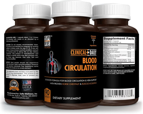 Clinical Daily Blood Circulation Supplements for Poor Circulation, 90 Capsules, Varicose Veins Treatment with Diosmin