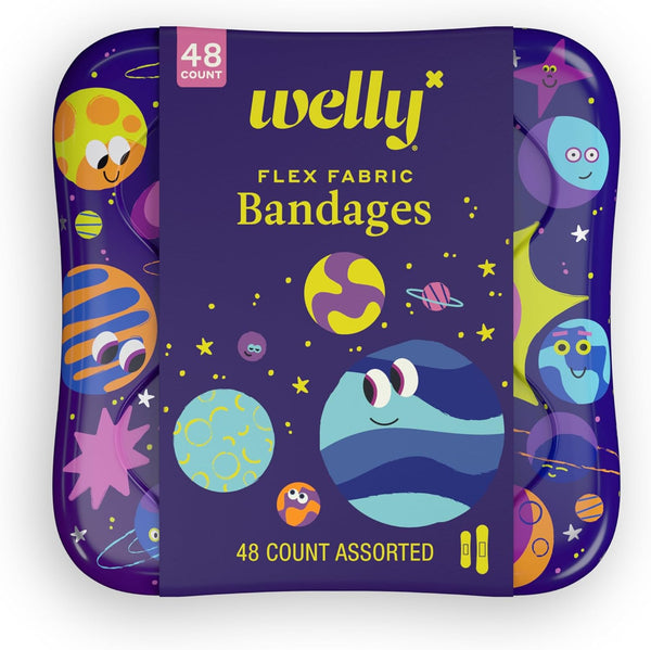 Welly Bandages | Colorful and Fun First Aid Tin | Adhesive Flexible Fabric Bravery Badges | Assorted Shapes for Minor