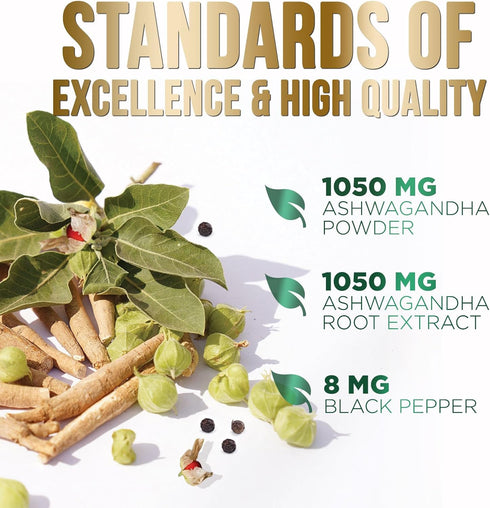 Herbal Ashwagandha 2,100 mg, Extra Strength Unwind, Calm & Relax Support, Vegan, Gluten Free, 180 Capsules