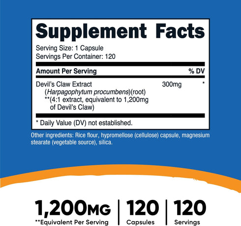 Nutricost Devils Claw 1200mg Equivalent, 120 Capsules - Veggie Caps, Non-GMO, Gluten Free, and Vegetarian Friendly
