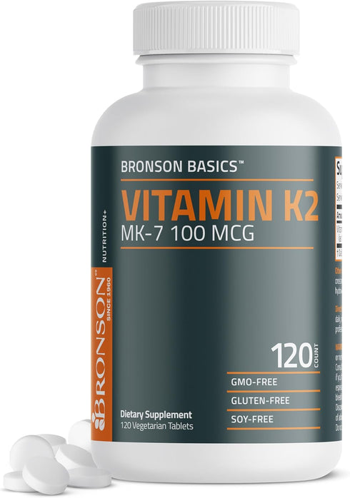 Bronson Vitamin K2 MK-7, 100 MCG, Bone Support, Non-GMO, 120 Tablets