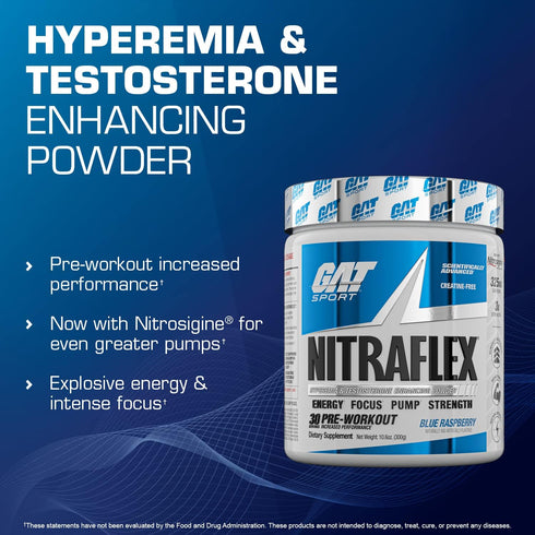 GAT SPORT Nitraflex Advanced Pre-Workout Powder, Boosts Strength & Energy, Creatine-Free (Fruit Punch, 30 Servings)
