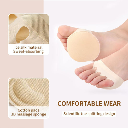 2 Pairs Metatarsal Pads - Honeycomb Fabric Forefoot Cushions for Women, High Heels Invisible Soft Toe Pads for Pain