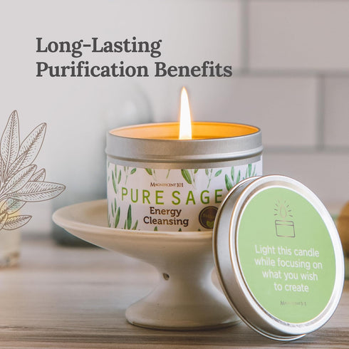 Long Lasting Pure White Sage Candle - Magnificent 6 Oz, 35 Hour Burn Time, Organic Soy Candle for Cleansing Home