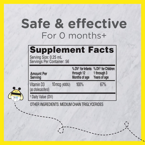 Zarbee's Vitamin D Drops for Infants, 400IU (10mcg), Baby & Toddler Liquid Supplement, 2 Pack, 0.47 Fl Oz Bottles