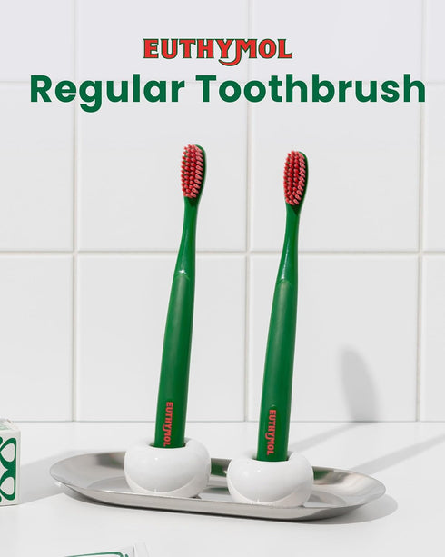 Euthymol Toothbrush (Regular, 6 Count) - Standard-Sized, Curved Soft Bristles for Sensitive Teeth, Gums. Effective, Gentle Cleaning for Entire Family.