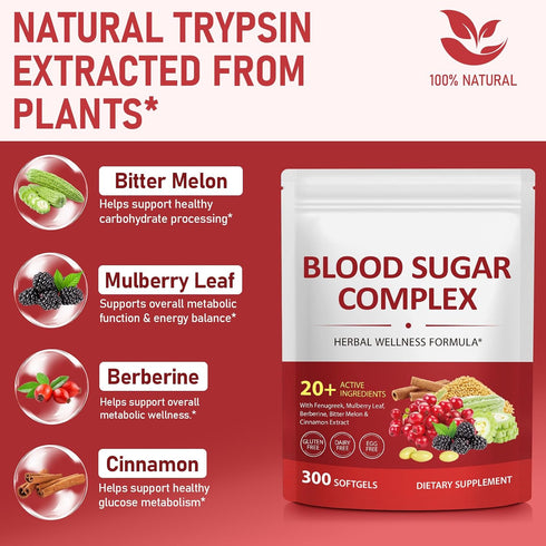 J&H Jasmine&Hyacinth 300 20+ Mulberry Softgels Blood Sugar Complex Supplement | Active Natural Herbs-Cinnamon, Bitter