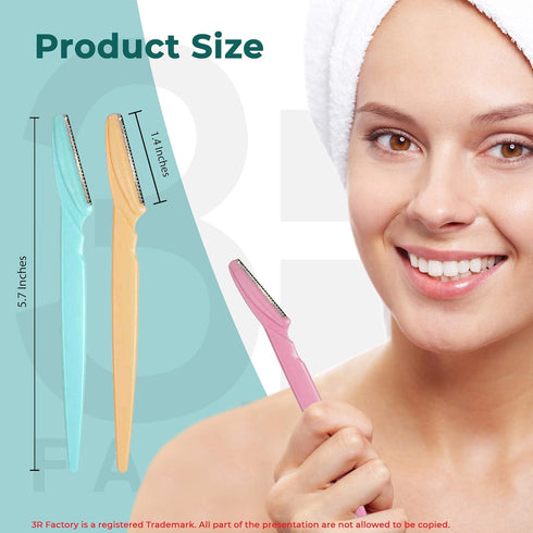 Ladies Shaving Razors - 3R Factory Eyebrow Razors for Women, Face & Neck, Safety Cover (Packs of 6)