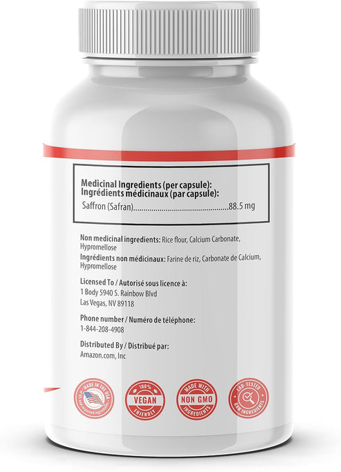 1 Body Saffron Extract 8825 – Antioxidant & Mood Support Saffron Supplement – 88.5 mg of Pure Safranal per Vegetarian Capsule