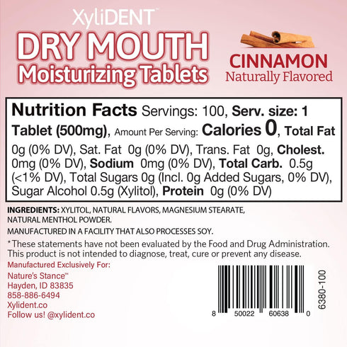 Nature's Stance XyliDENT Xylitol Tablets for Dry Mouth Relief, Freshens Breath, 100 Count (Cinnamon)