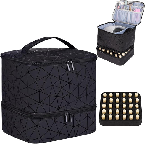 PU Leather Nail Polish Organizer and Nail Lamp Case, Holds 30+ Bottles (15ml - 0.5 fl.oz) with Manicure Tools