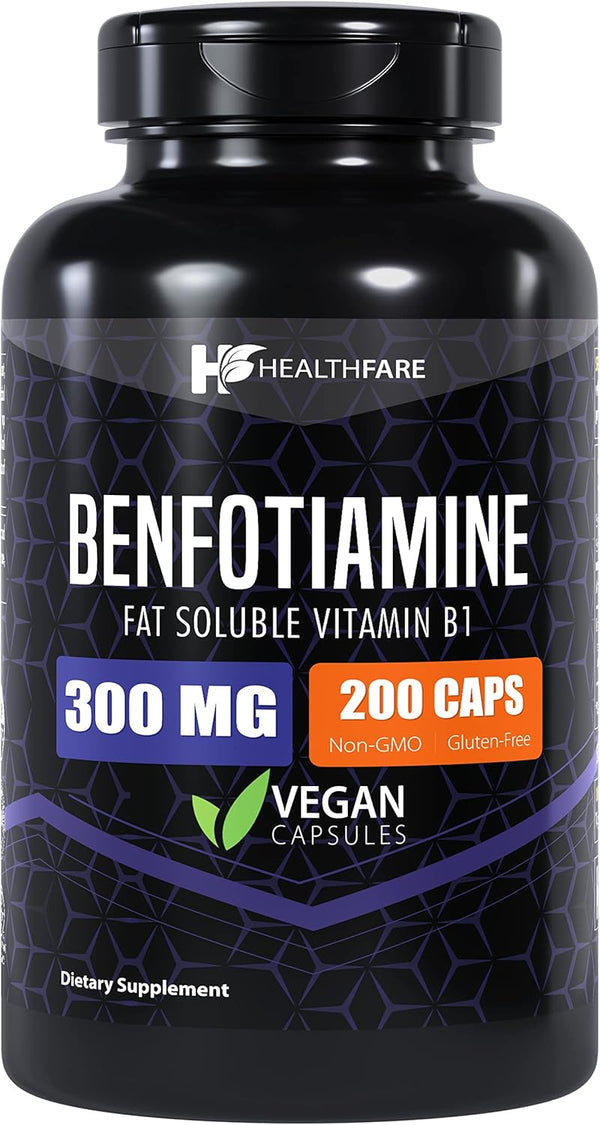 Benfotiamine 300mg | 200 Capsules Fat Soluble Thiamine Vitamin B1 for Overall Health | Non-GMO & Gluten Free