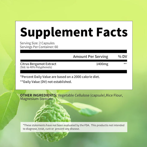 Leozmr 1400mg, 120 25:1 Organic Citrus Bergamot Capsules - Citrus Bergamia - Essential Oil and Citrus Bioflavonoids
