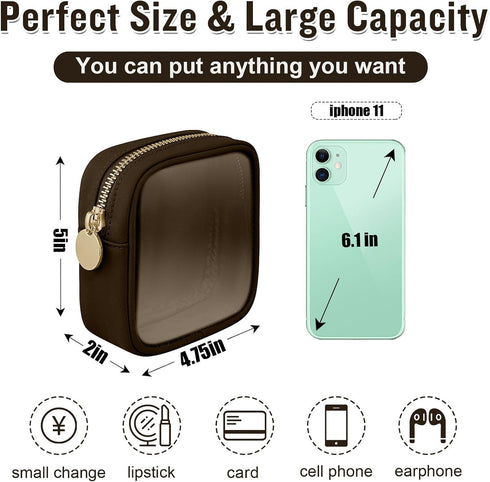 Nylon Mini Clear Makeup Organizer Bag, Small Cute Black Cosmetic Zipper Pouch for Women, Waterproof Travel Storage