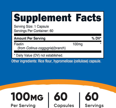 Nutricost Fisetin Capsules 100mg, 60 Capsules - Natural Polyphenol Antioxidant - Non-GMO, Gluten Free, and Vegan Friendly Supplement