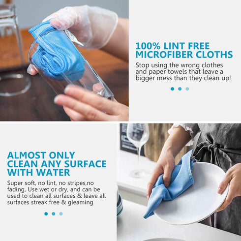 Window Glass Microfiber Cleaning Cloth 8 Pack, Premium Lint Free Polishing Rags for Mirrors, Shower, Car Windows