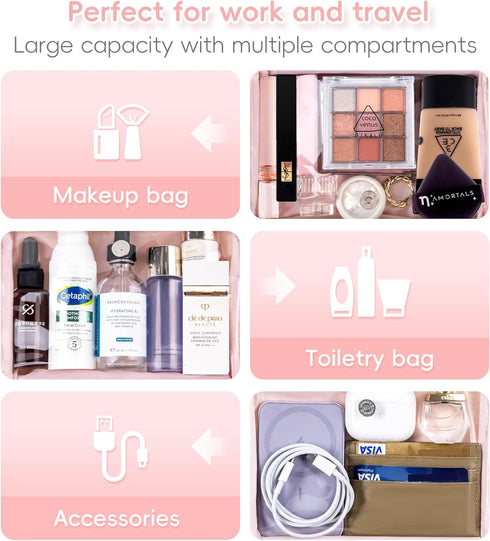 Makeup Bag Travel Essentials - Cute Skincare Pouch Cosmetic Bags for Women - Portable Clear Case Toiletry Bag (Camel,