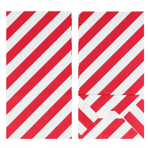 Red Striped Paper Bags, Mini Party Goody Bags for Kids Birthday Party Supplies (50 CT, 3.5×2.3×7 in)