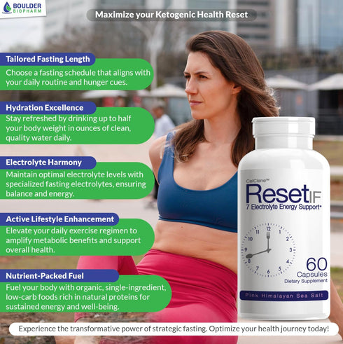 ResetIF Intermittent Fasting: Keto Energy Electrolytes with Pink Himalayan Sea Salt, Green Tea, B Complex, Zinc, 72