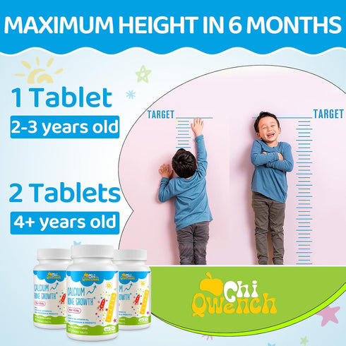 500 MG Calcium Supplement with Vitamin D3 & K2, Zinc, Magnesium & Prebiotics - Kids Vitamins for Bone Strength, 60 Tabs