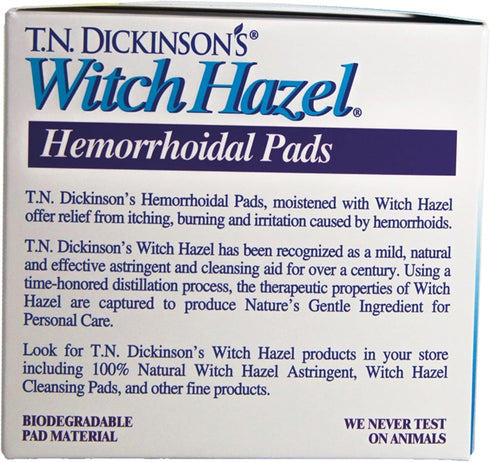T.N. Dickinson's Hemorrhoidal Pads with Witch Hazel and Aloe, Clear, 100 Count
