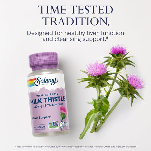 SOLARAY Milk Thistle Seed Extract 350 mg, 60 VegCaps, Vegan, 60 Servings, 80% Silymarin