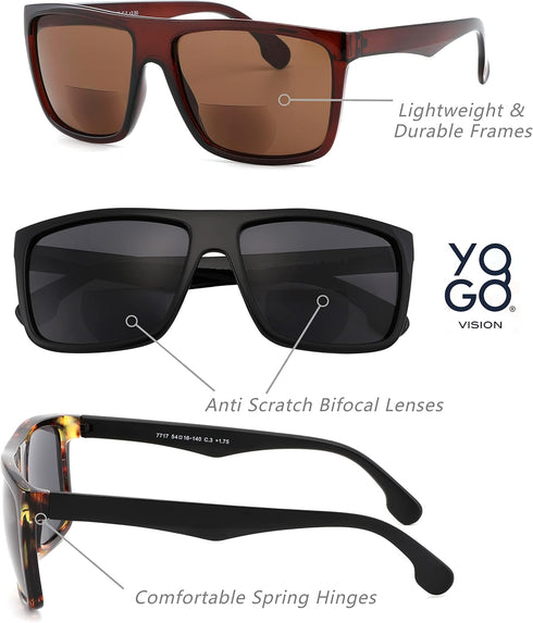 UV400 +2.75 Yogo Vision Bifocal Reading Sunglasses for Men and Women-Classic, Retro Style Sun Protection Outdoors