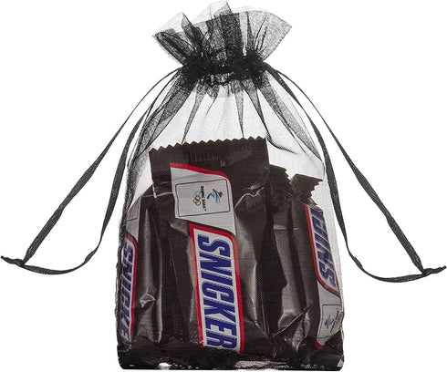 HongyiTime 100PCS Premium Sheer Organza Bags, Black Wedding Favor Bags with Drawstring, 4x6 inches for Jewelry Gifts