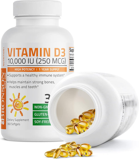 Bronson Vitamin D3 10,000 IU (250 mcg) High Potency - Supports Healthy Immune System, Strong Bones, 360 Softgels (1