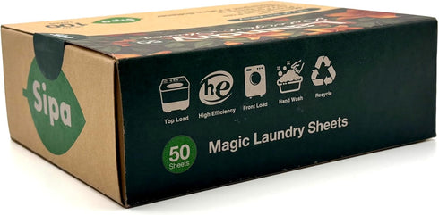 SIPA Laundry Detergent Sheets - 50 Sheets, 100 Loads, Lily of the Valley, Eco-Friendly, Phosphorus-Free