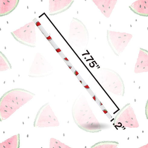Watermelon Paper Straws Pack of 100, Biodegradable Disposable Party Decorations, 7.75 Inches
