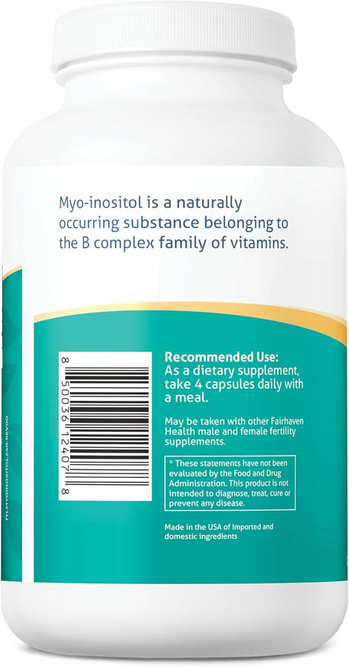 Fairhaven Health Myo-Inositol Supplement 2000mg for Male and Female Fertility, 240 Capsules