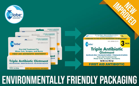 Globe (3 Pack) 1oz Triple Antibiotic Ointment - First Aid Ointment for Minor Scratches and Wounds