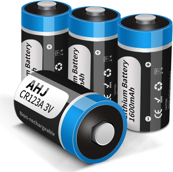 CR123A 3V Lithium Battery, 4 Pack 1600mAh with 10-Year Shelf Life for Flashlight Alarm System