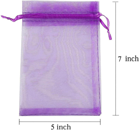 50pc 5x7 inches Mixed Color Gift Wrap Bags, Organza Sheer Fabric Drawstring Pouches for Baby Shower Favor