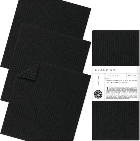 Set 3 Black Swedish Dishcloths for Kitchen - of Swedish Dish Cloths | Swedish Dish Towels Made in Sweden | Reusable