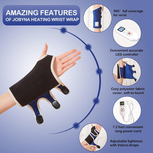 JOBYNA Heating Pad for Wrist Pain - Fast Heat Heated Wrist Wrap with Auto Shut Off, Suitable for Arthritis, Carpal