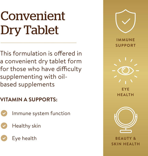 Solgar Dry Vitamin A 1500 mcg (5000 IU), 100 Tablets, Non-GMO, Vegan for Healthy Eyes, Skin & Immune System