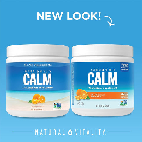 Natural Vitality Calm, Magnesium Citrate Supplement, Anti-Stress Drink Mix Powder, Gluten Free, Vegan, & Non-GMO, Orange, 8 oz
