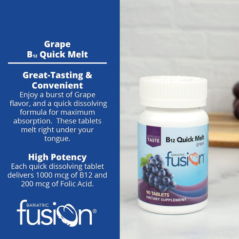 Bariatric Fusion Vitamin B12 Quick Melt, 90 Count | Grape Flavored Tablets for Post Bariatric Surgery Patients