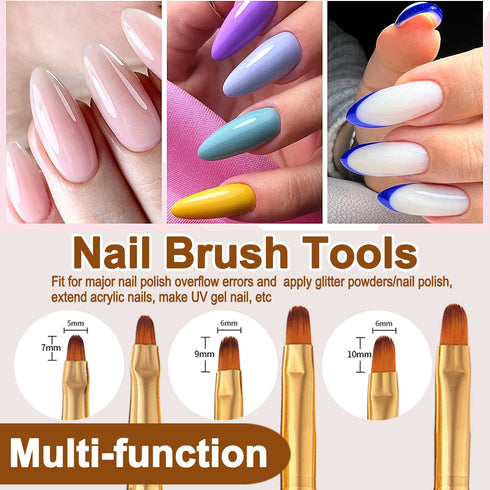 SILPECWEE 3 Pcs Oval Nail Brush Set - Rose Gold Acrylic Nail Art Brushes for Manicure