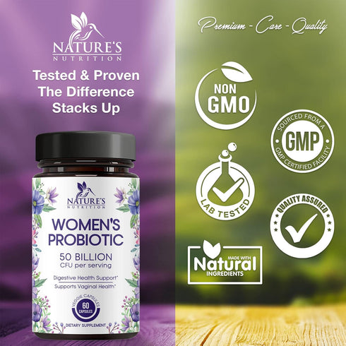 Probiotics for Women's Digestive Health, 50 Billion CFU, 60 Capsules for Feminine Health